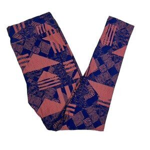 LuLaRoe Navy Orange Peach Coral Triangles Geometric Print Leggings Tall & Curvy